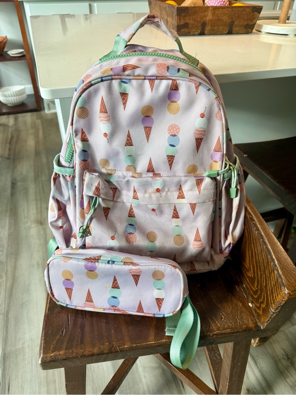 Crate & Barrel Kids Pink Ice Cream Print Backpack & Pencil Case - Medium - Picture 3 of 7